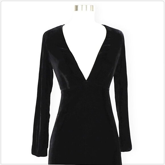 For Love & Lemons Collette Black Velvet Plunge V Neck Midi Evening Dress NEW XS - Picture 4 of 6